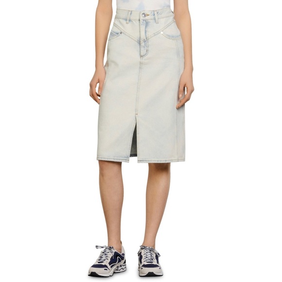 SANDRO Abbie Light - Washed Denim Skirt - Picture 1 of 16